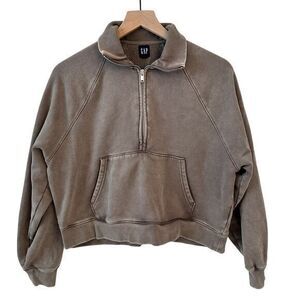 Gap Women’s Greenish Grey 1/2 Zip Cropped Fleece Lined Sweatshirt - Size S